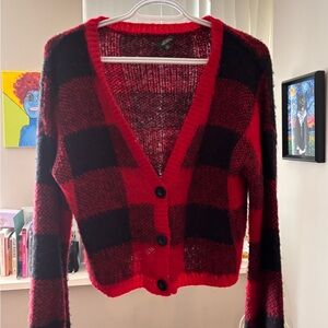 Red and Black Plaid Women's Sweater